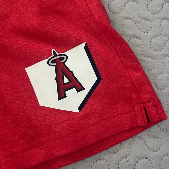 MLB Anaheim Angels LA red French Terry shorts baseball casual stretch elastic - Picture 2 of 4